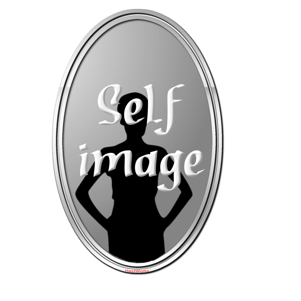 Image of a mirror with the silhouette of a person in it and the words self image