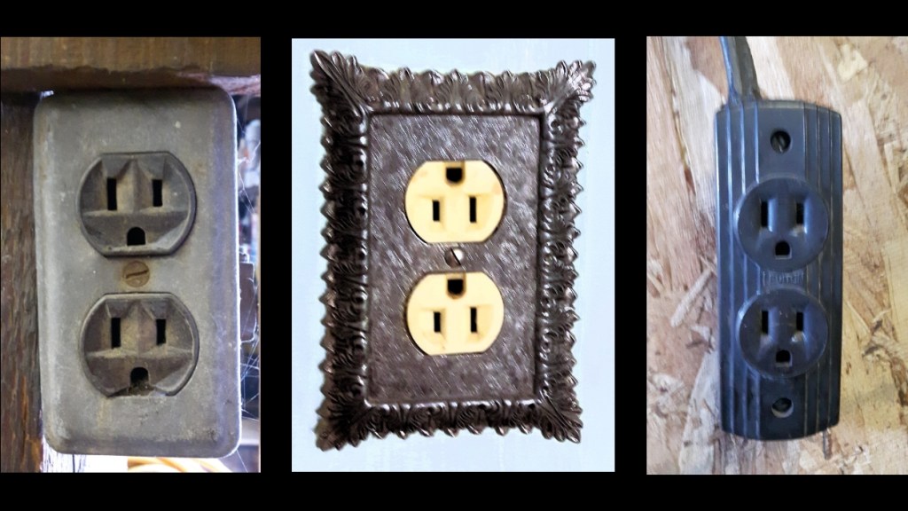Three images of various old style electrical outlets