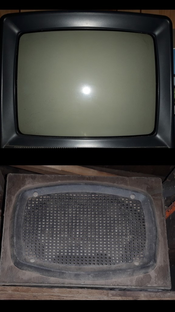 image of old tube tv over image of an old speaker